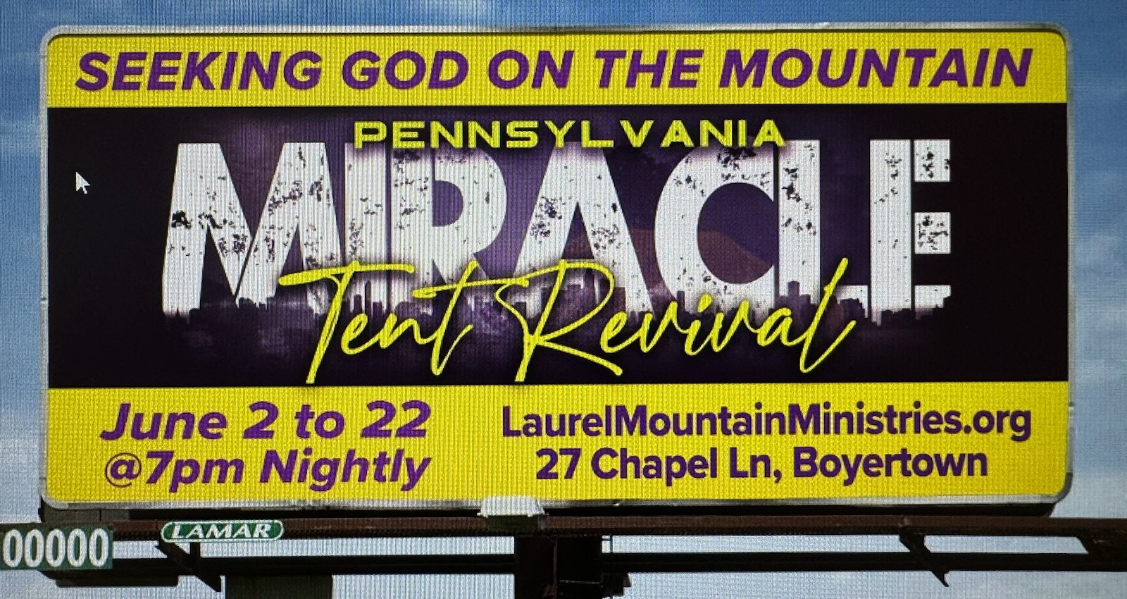 Tent Revival Billboard Pennsylvania Miracle Tent Revival Billboard
